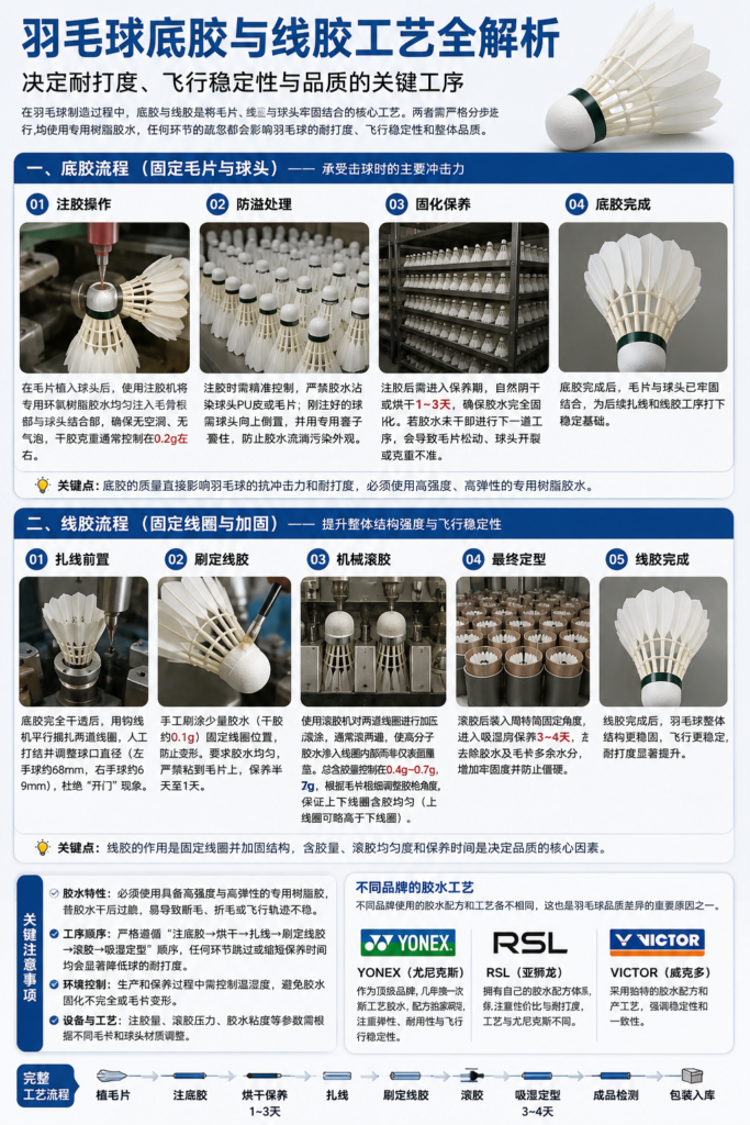 Base Glue and Thread Glue in Shuttlecock Manufacturing